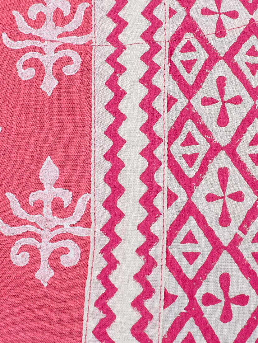 white and pink cotton high low block printed kurta - 13371902 - Zoom Image - 5