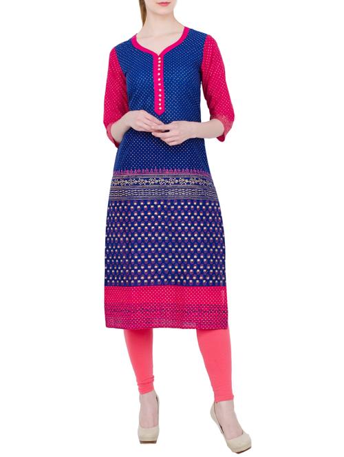 blue cotton straight kurta - 13371905 - Standard Image - 1