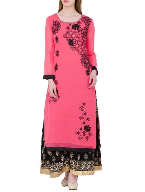 pink cotton straight kurta - 13371906 - Standard Image - 1
