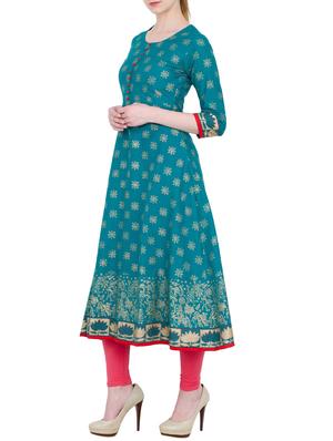 blue cotton flared kurta - 13371908 - Standard Image - 2