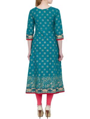 blue cotton flared kurta - 13371908 - Standard Image - 3