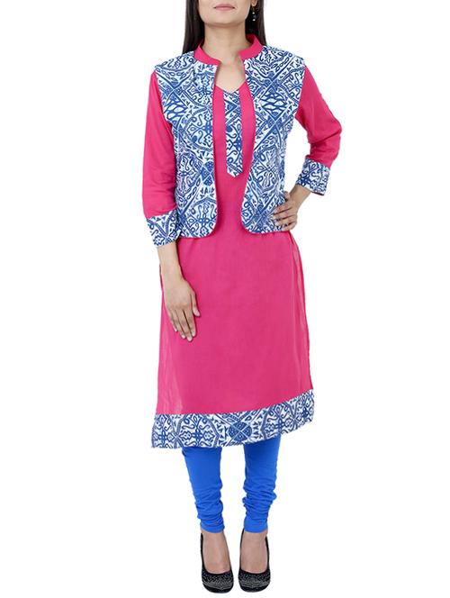 pink cotton printed straight kurta - 13373525 - Standard Image - 1