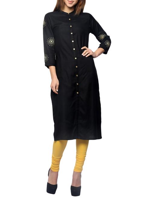 black viscose straight kurta - 13376551 - Standard Image - 1