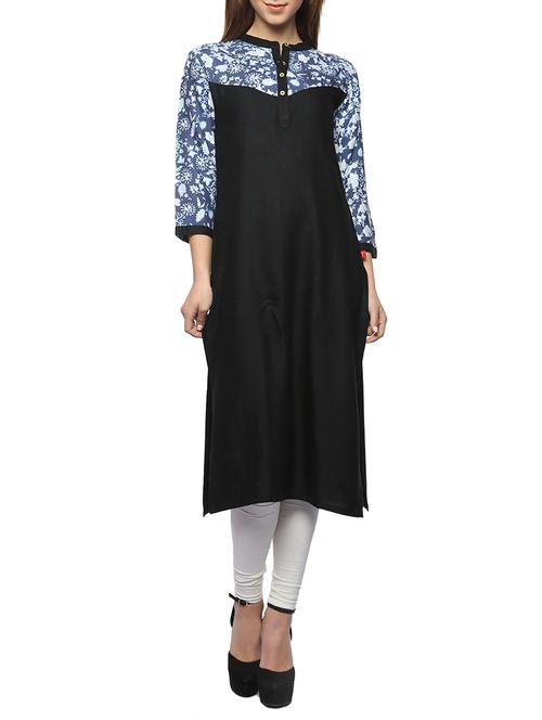 blue viscose straight kurta - 13376594 - Standard Image - 1