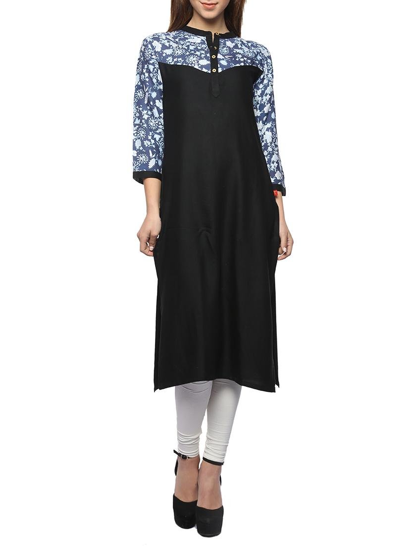 blue viscose straight kurta - 13376594 - Zoom Image - 1