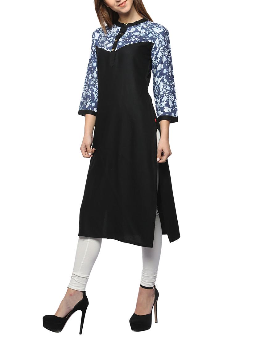 blue viscose straight kurta - 13376594 - Zoom Image - 2