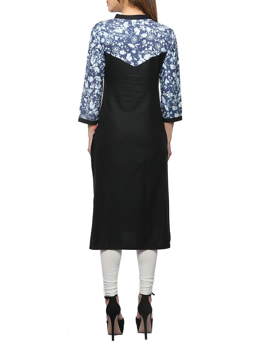 blue viscose straight kurta - 13376594 - Zoom Image - 3