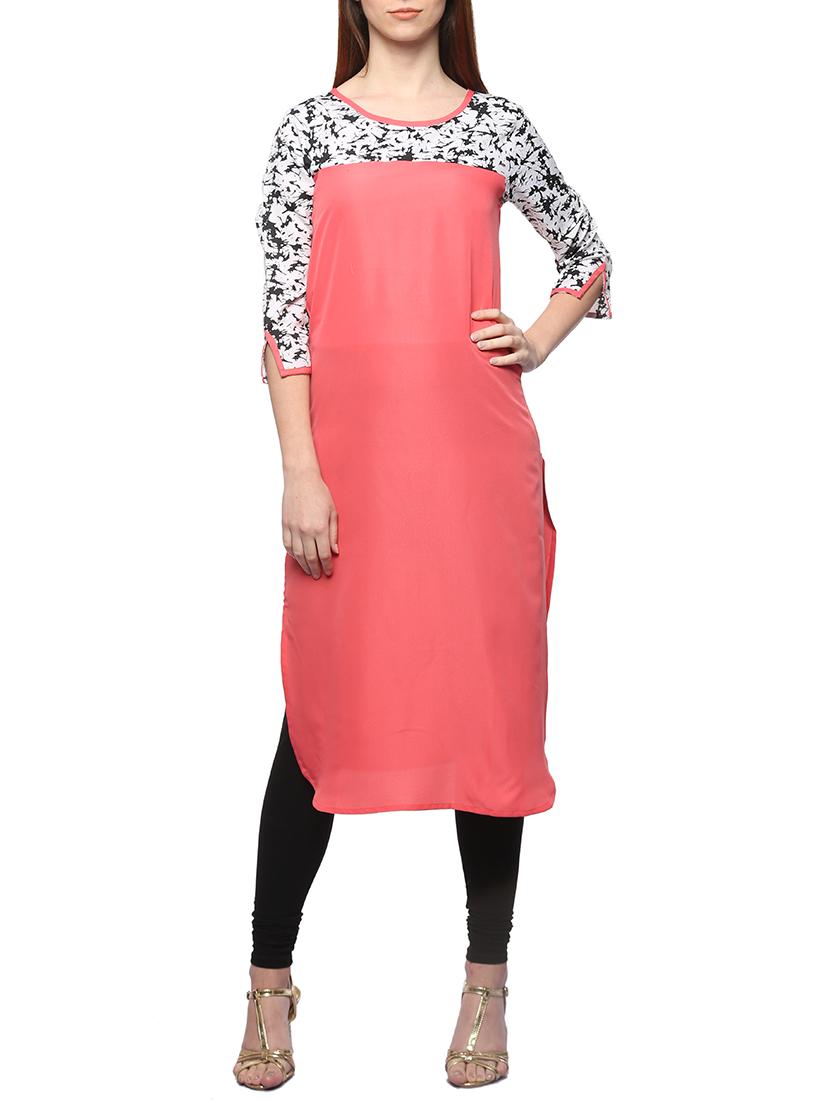 pink crepe straight kurta - 13376599 - Zoom Image - 1