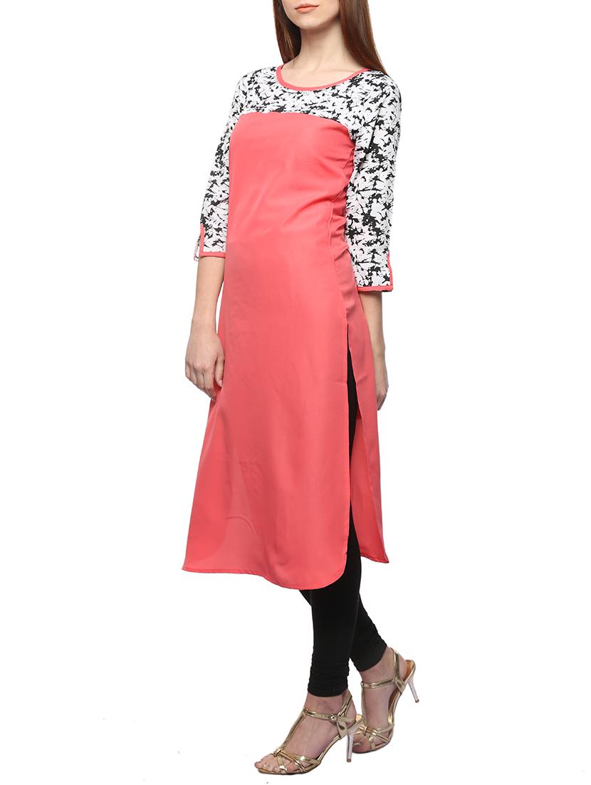 pink crepe straight kurta - 13376599 - Zoom Image - 2