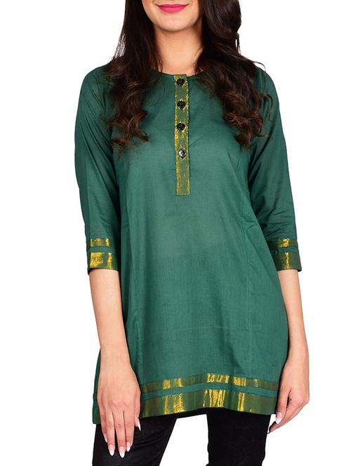 green cotton kurti - 13377109 - Very Small Image - 1