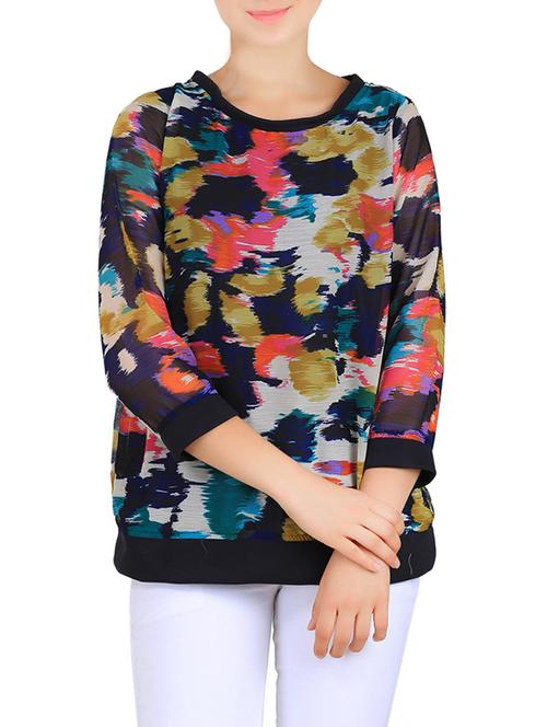 blue printed poly georgette top - 13384721 - Standard Image - 1