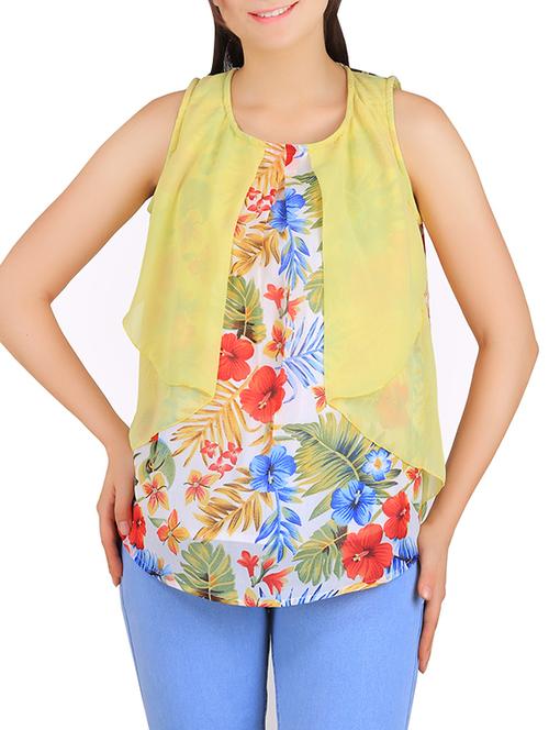 yellow floral printed poly georgette regular top - 13384724 - Standard Image - 1