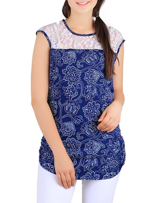 blue printed poly crepe top - 13384767 - Standard Image - 1