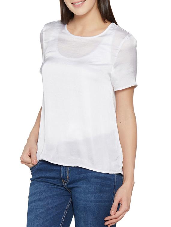 white round neck sheer tee - 13385418 - Zoom Image - 2