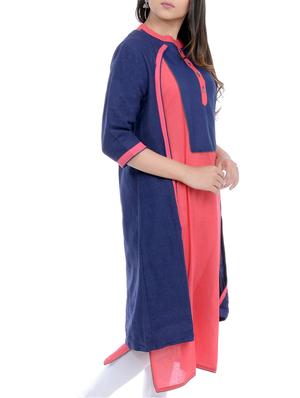 blue & pink cotton blend straight kurti - 13386778 - Standard Image - 2