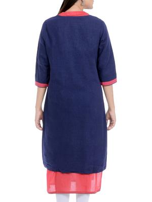 blue & pink cotton blend straight kurti - 13386778 - Standard Image - 3