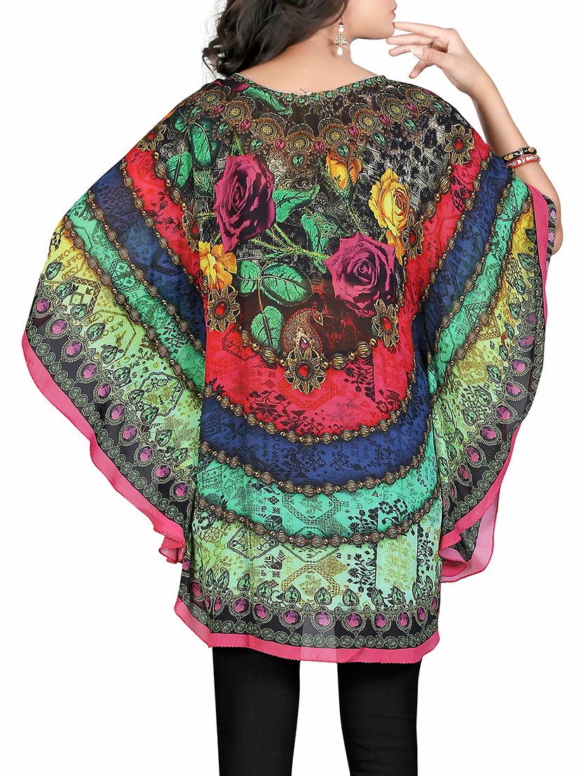 multicolored printed georgette kaftan - 13386919 - Zoom Image - 3