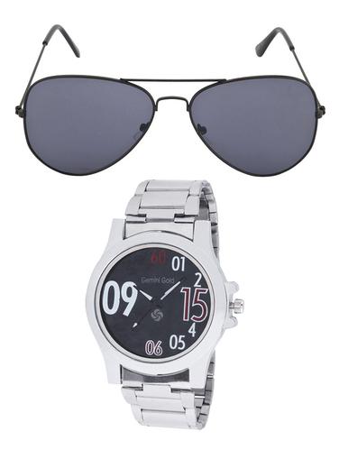 GEMINIGOLD BRANDED MEN'S SILVER WATCH WITH BLACK GOOGLE COMBO PACK - 13387656 - Very Small Image - 1