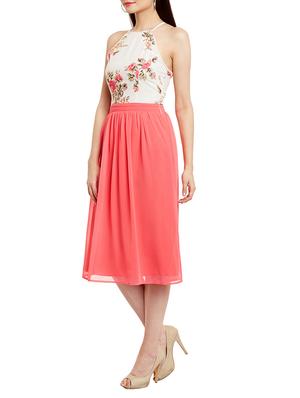 peach floral printed georgette dress - 13388093 - Standard Image - 2