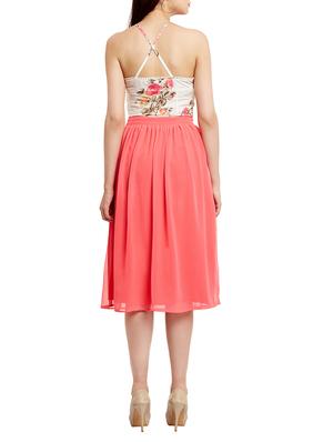 peach floral printed georgette dress - 13388093 - Standard Image - 3