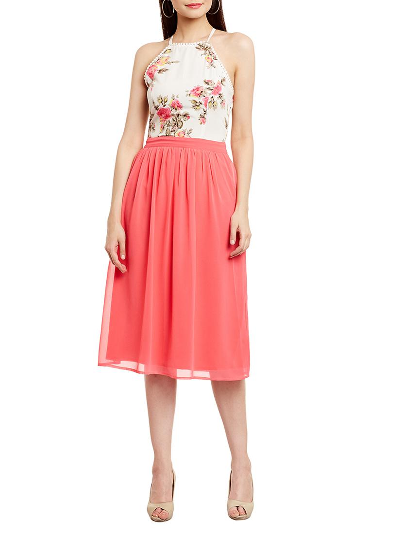 peach floral printed georgette dress - 13388093 - Zoom Image - 1