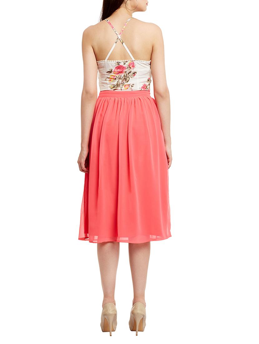 peach floral printed georgette dress - 13388093 - Zoom Image - 3