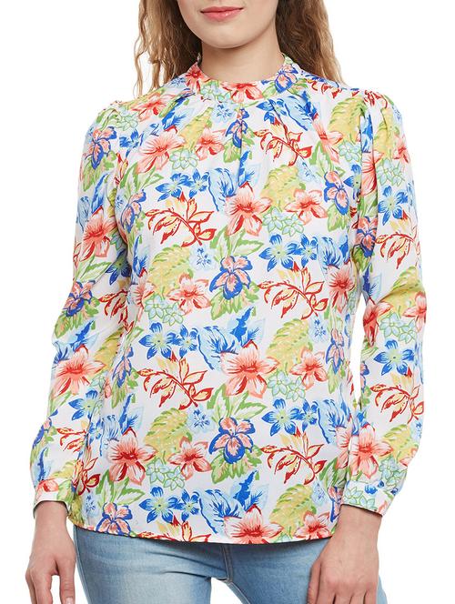 pleated mock neck floral top - 13388105 - Standard Image - 1