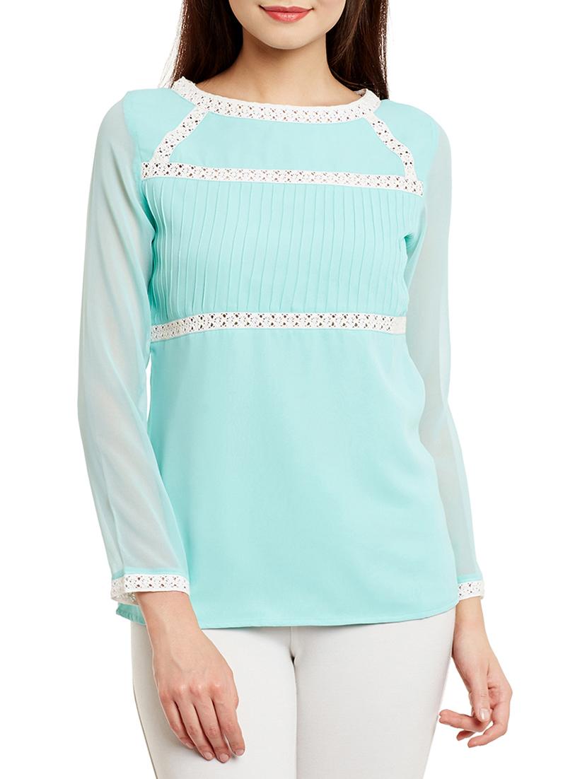 lace insert pin tucks detail top - 13388111 - Zoom Image - 1