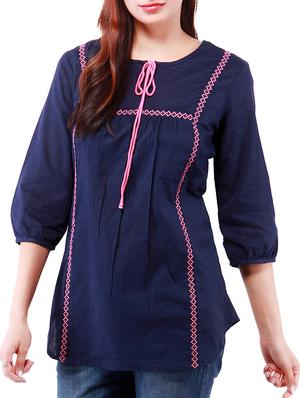 tie up neck embroidered tunic - 13394174 - Standard Image - 2