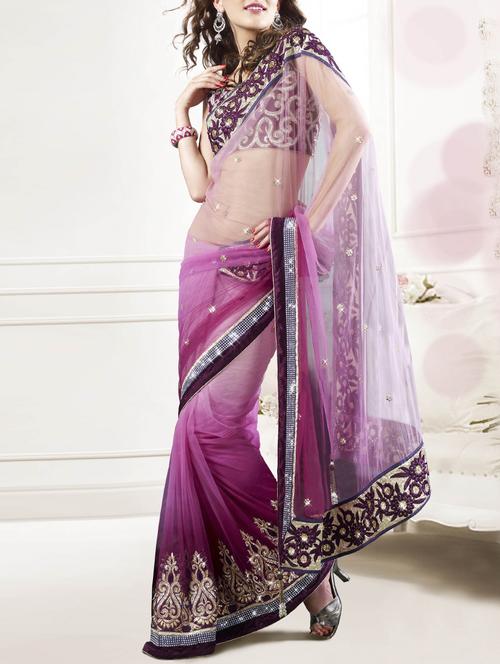 embellished ombre saree with blouse - 13398042 - Standard Image - 1