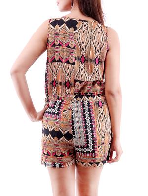 drawstring waist scarf print romper - 13398103 - Standard Image - 4