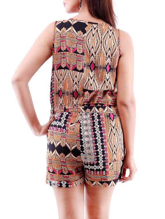 drawstring waist scarf print romper - 13398103 - Zoom Image - 4