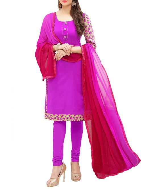 purple cotton printed churidaar suit dress material - 13406432 - Standard Image - 1