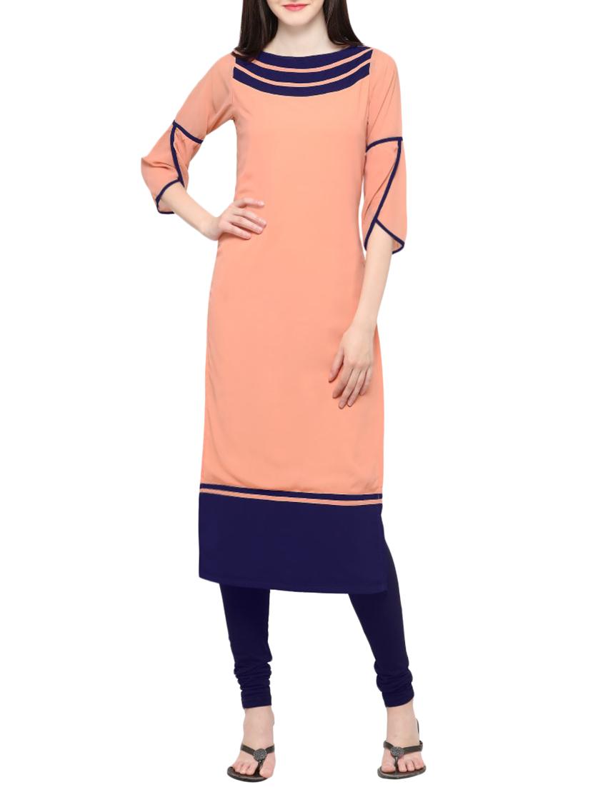 peach georgette solid long kurta - 13410513 - Zoom Image - 1
