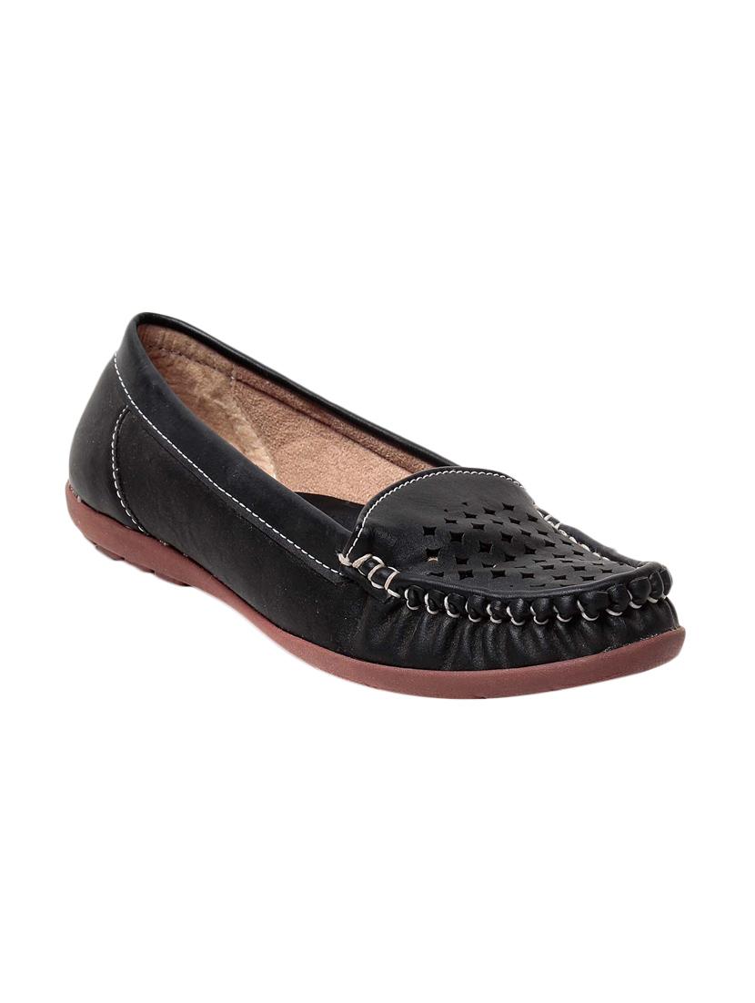 black faux leather slip on loafers - 13410893 - Zoom Image - 1