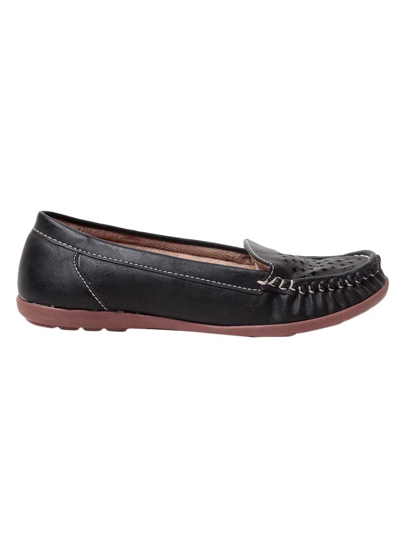 black faux leather slip on loafers - 13410893 - Zoom Image - 2