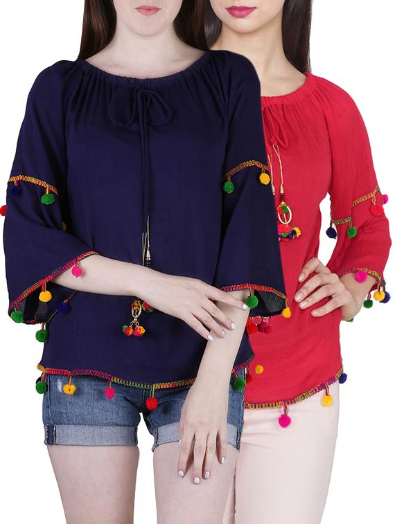 set of 2 multicolored rayon off shoulder tops - 13421604 - Zoom Image - 1
