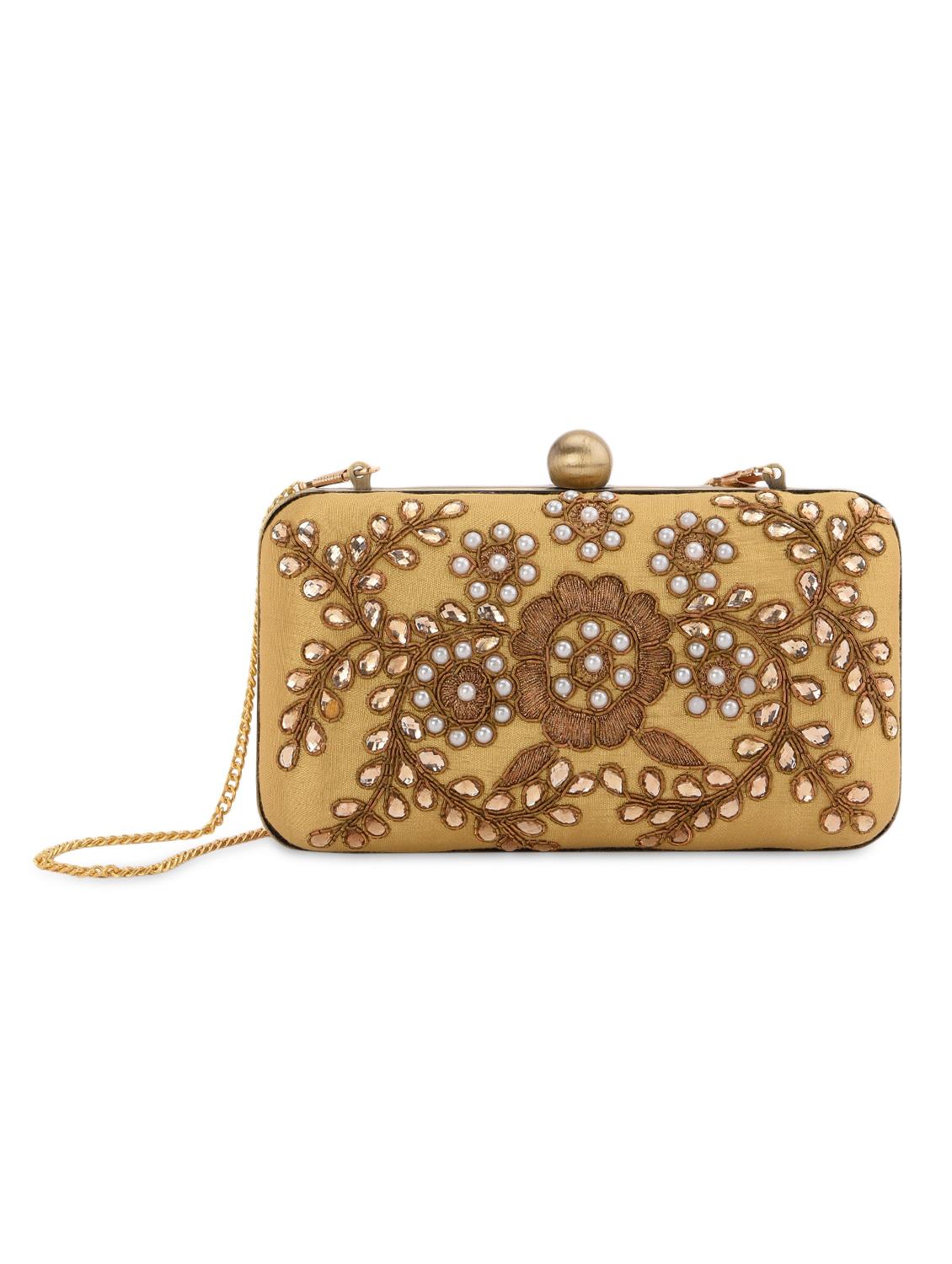 gold embellished box clutch