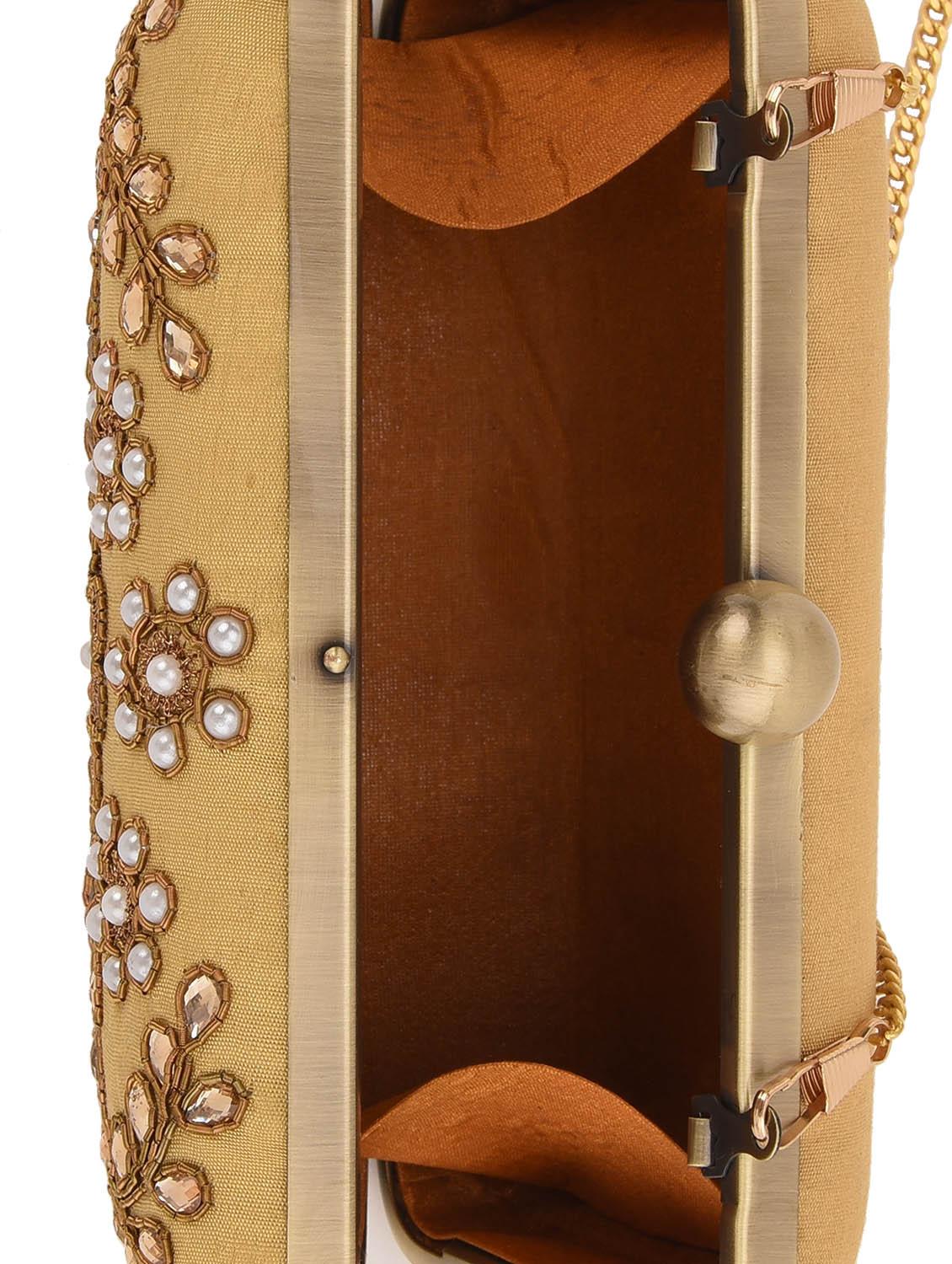 gold embellished box clutch - 13422653 - Zoom Image - 3