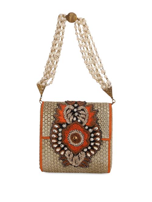 beige embellished shimmer clutch - 13422670 - Standard Image - 1