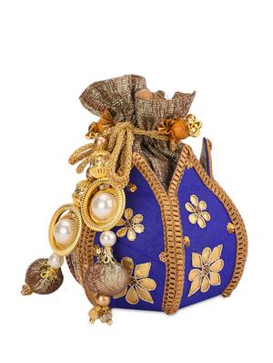 blue gota patti work potli bag - 13422675 - Standard Image - 4