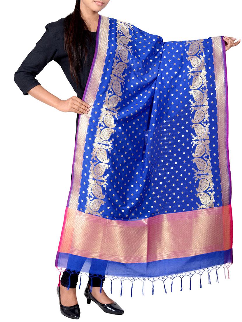 blue silk banarasi dupatta - 13423297 - Zoom Image - 1