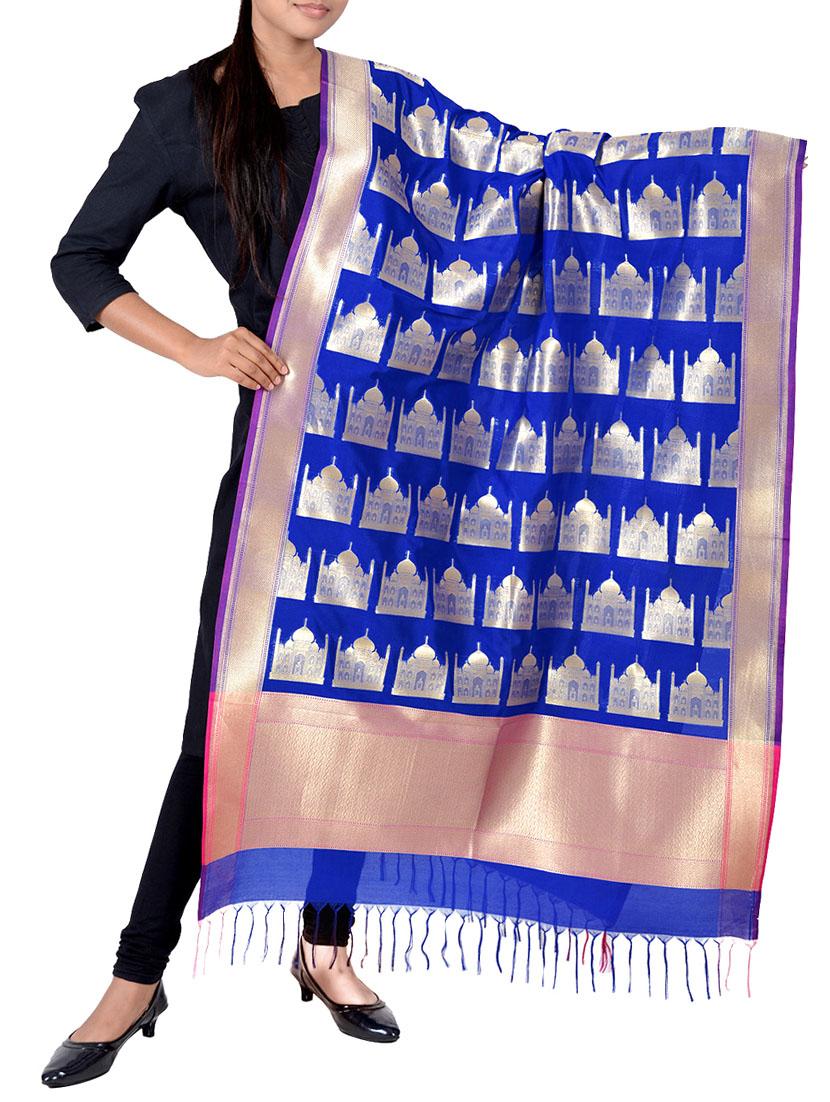 blue silk banarasi dupatta - 13423322 - Zoom Image - 1
