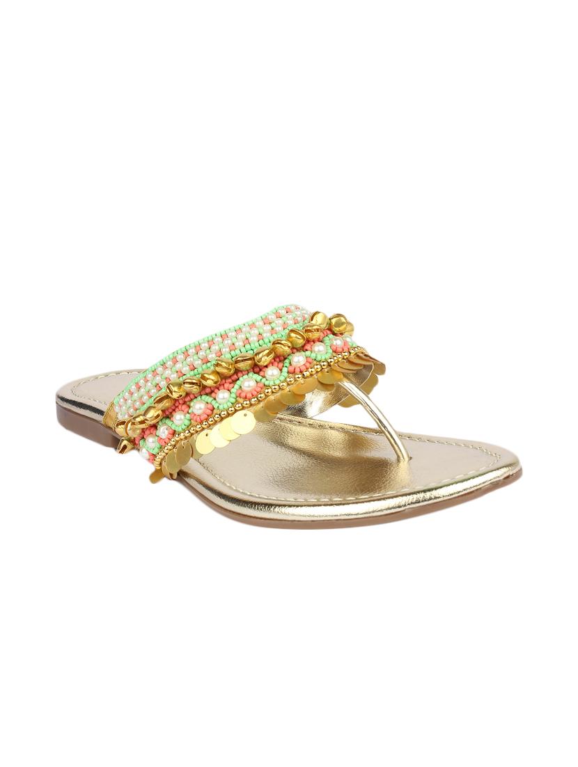 gold leatherette toe separator kolhapuris - 13424303 - Zoom Image - 1