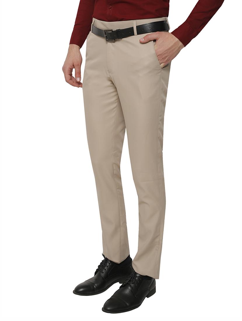 beige polyester flat front trousers formal trouser - 13428233 - Zoom Image - 2