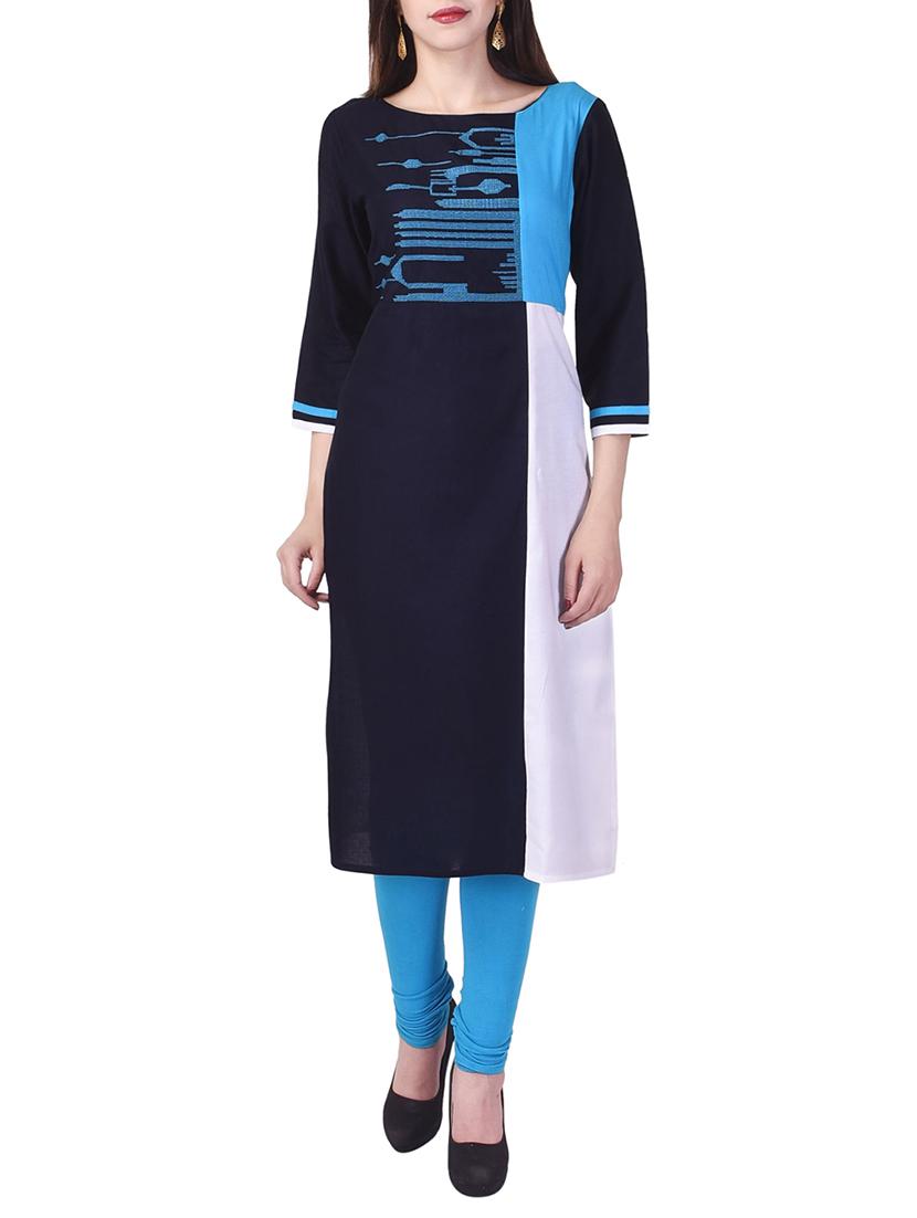 black cotton straight kurta - 13429214 - Zoom Image - 1