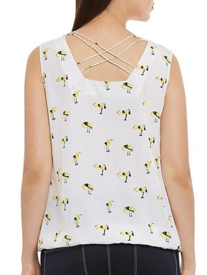 pleated bird print criss-cross back top - 13429632 - Standard Image - 3