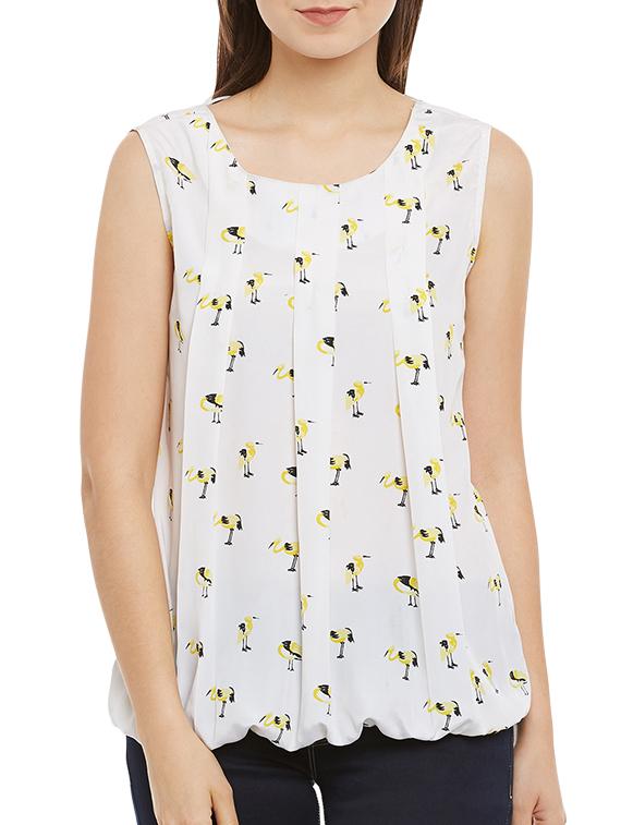 pleated bird print criss-cross back top - 13429632 - Zoom Image - 1