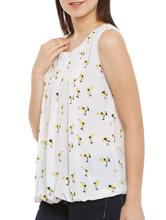 pleated bird print criss-cross back top - 13429632 - Zoom Image - 2