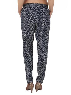 blue printed georgette pleated trouser - 13430904 - Standard Image - 3